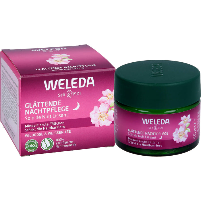 WELEDA glättende Nachtpflege Wildrose & Weißer Tee stärkt die Hautbarriere, mindert erste Fältchen, 40 ml Creme