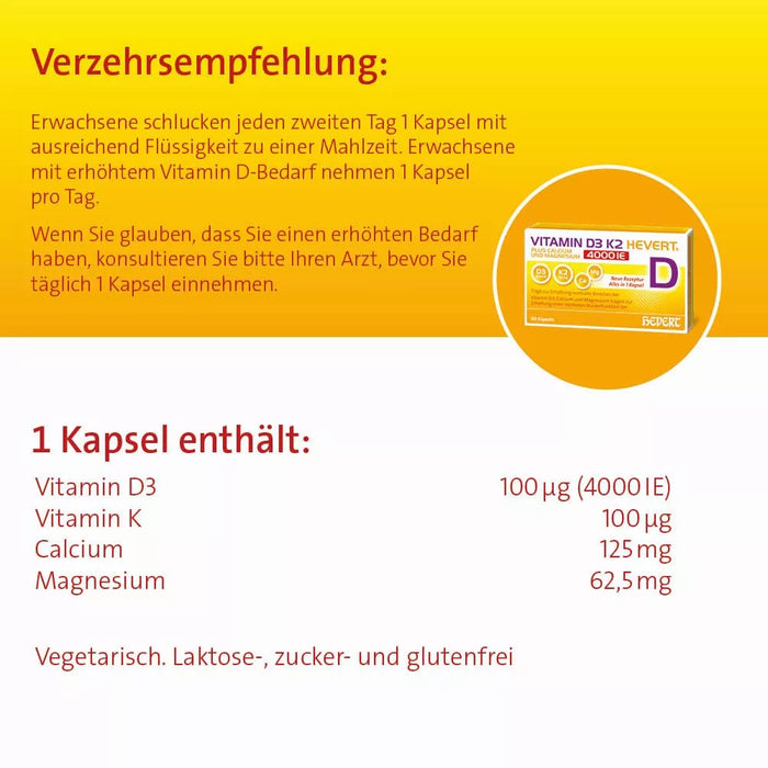 Vitamin D3 K2 Hevert + Calcium & Magnesium 4000 IE, 120 St. Kapseln