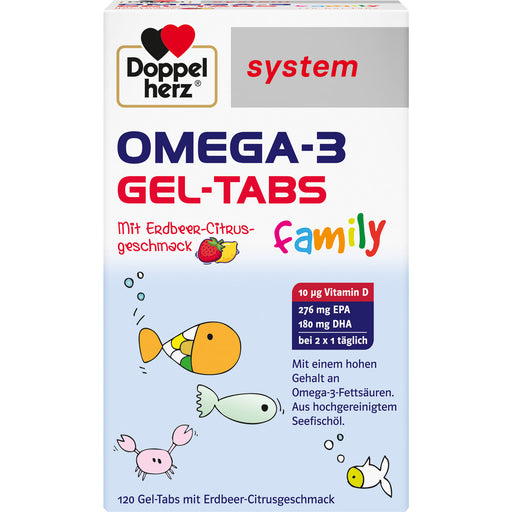 Doppelherz system Omega-3 family Gel-Tabs Erdbeer-Zitrusgeschmack, 120 St. Kautabletten