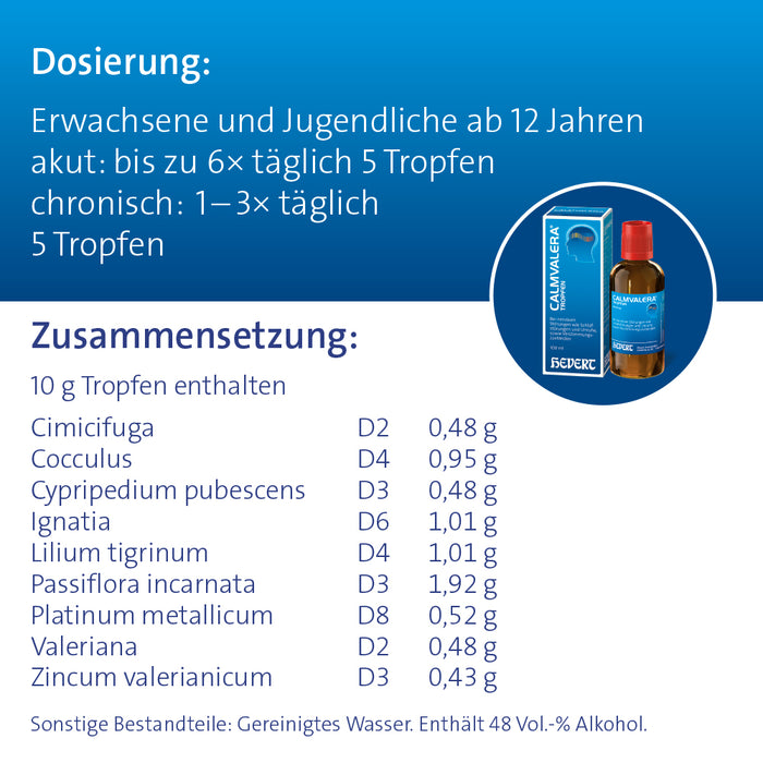 Calmvalera Tropfen bei nervösen Schlafstörungen und Unruhe, sowie Verstimmungszuständen, 100 ml Lösung