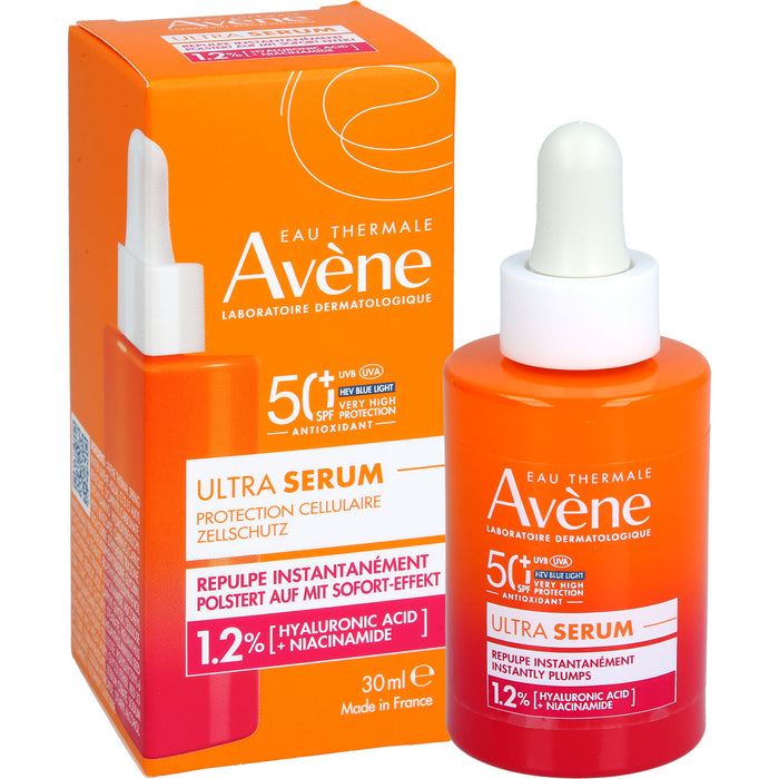 Avène Ultra Serum Aufpolsternd LSF 50+ schützt vor UVB, UVA + HEV Blue Light Filter reduziert Falten - verdichtet nach - strafft, 30 ml Lösung