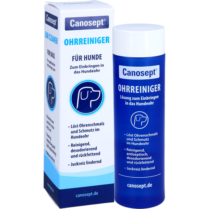 Canosept Ohrreiniger für Hunde löst Ohrenschmalz und Schmutz im Hundeohr, 125 ml Lösung
