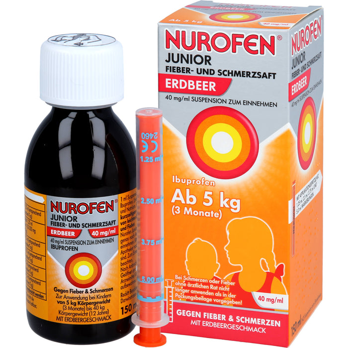 Nurofen Junior Fieber- und Schmerzsaft Erdbeer 40 mg/ml Suspension zum Einnehmen, 150 ml Lösung