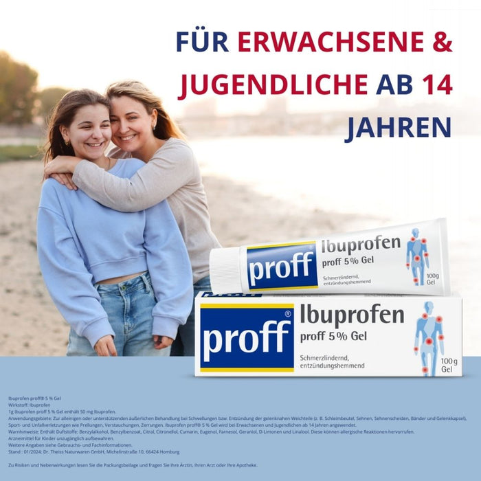 Proff Ibuprofen 5 % Gel schmerzlindernd und entzündungshemmend, 100 g Gel