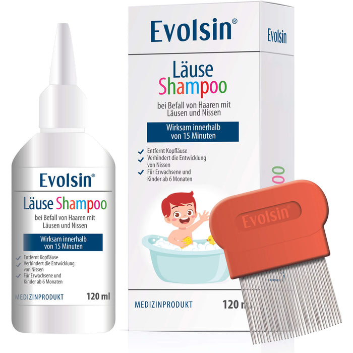 Evolsin Läuseshampoo mit Läusekamm, 120 ml Shampoo