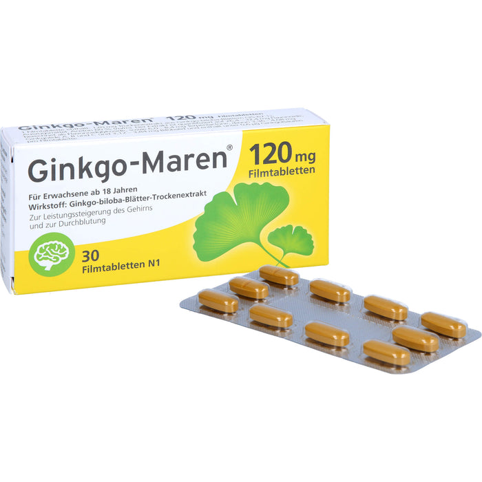 Ginkgo-Maren 120 mg Filmtabletten zur Leistungssteigerung des Gehirns und zur Durchblutung, 30 St. Tabletten