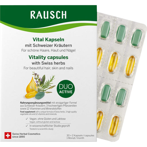 RAUSCH Vital Kapseln mit Schweizer Kräutern für schöne Haare, Haut und Nägel, 60 St. Kapseln