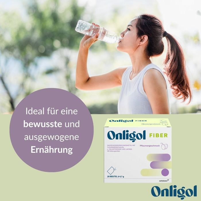 Onligol Fiber - für eine normale Verdauung und ausgewogene Ernährung mit Ballaststoffen, α-Galaktosidase & Laktase - pflanzlich & glutenfrei, 20 St. Beutel