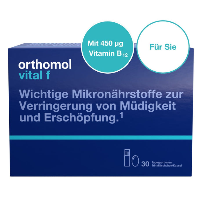 Orthomol Vital f - Mikronährstoffe für Frauen - bei Müdigkeit und Erschöpfung - mit B-Vitaminen, Omega-3-Fettsäuren und Magnesium - Trinkampullen/Kapseln, 30 St. Tagesportionen