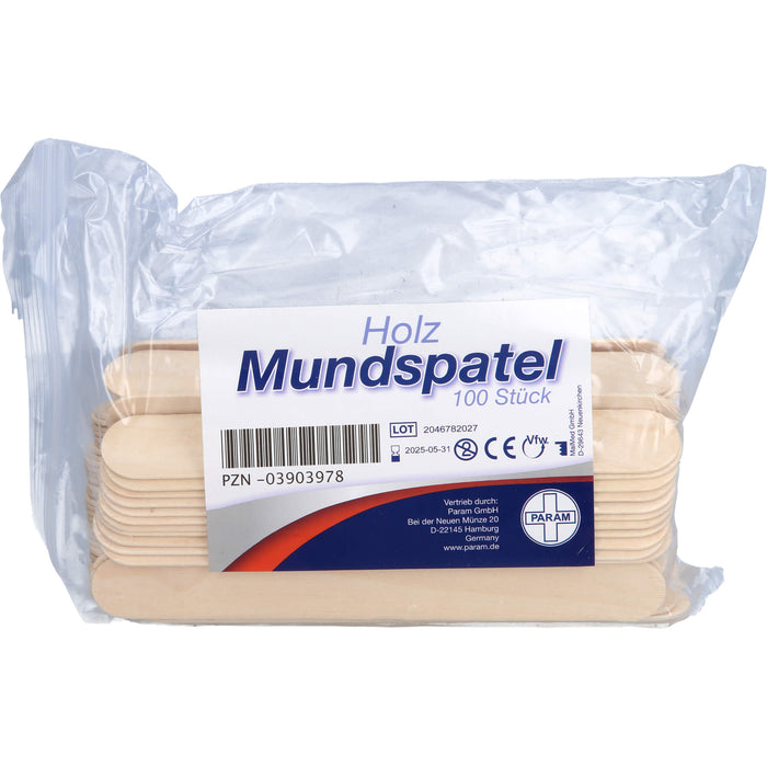 PARAM Mundspatel aus Holz zum Auftragen von Salben und zur Inspektion des Rachenraums, 100 St. Holzspatel