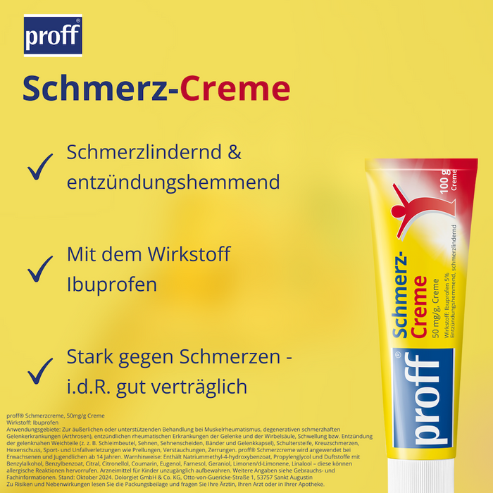 proff Schmerzcreme mit Ibuprofen – zur äußerlichen Behandlung von Muskel-, Gelenk- und Rückenschmerzen bei rheumatischen Erkrankungen oder nach Sport- und Unfallverletzungen, 100 g Creme