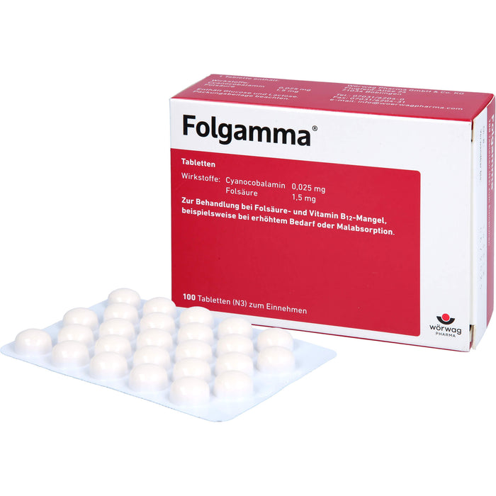 Folgamma Tabletten bei Folsäure- und Vitamin B12-Mangel, 100 St. Tabletten