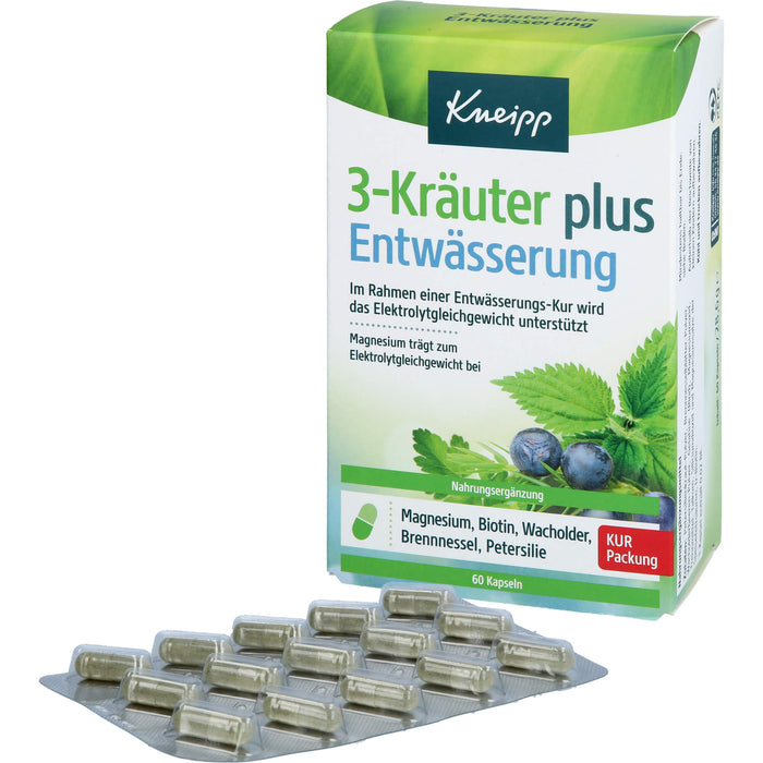 Kneipp 3-Kräuter plus Entwässerung Kapseln im Rahmen einer Entwässerungs-Kur, 60 St. Kapseln