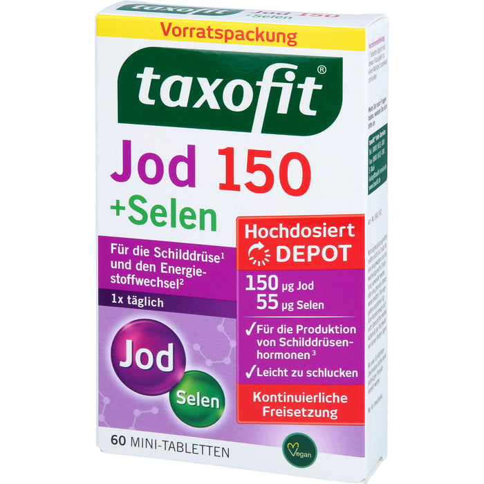 Taxofit Jod 150 + Selen Mini-Tabletten für die Schliddrüse und den Energiestoffwechsel, 60 St. Tabletten