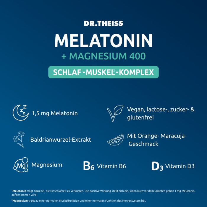 DR. THEISS Melatonin + Magnesium, Schlaf-Muskel-Komplex, 15 St. Beutel