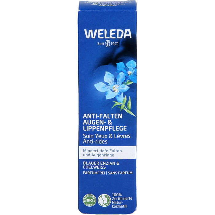 WELEDA Anti-Falten Augen- & Lippenpflege Blauer Enzian & Edelweiss mindert tiefe Falten & Augenringe, 10 ml Creme