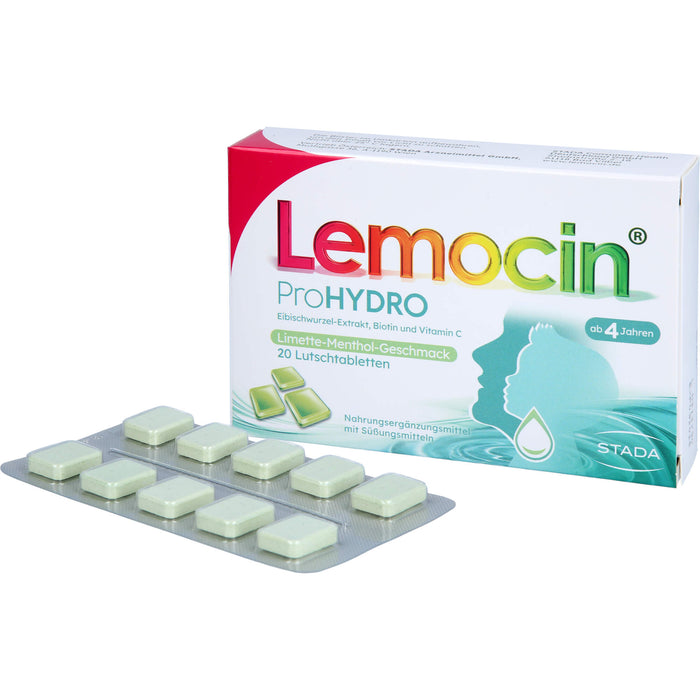 Lemocin ProHydro Lutschtabletten mit Limetten-Menthol-Geschmack zur Beruhigung und Befeuchtung von Hals und Rachen, 20 St. Tabletten