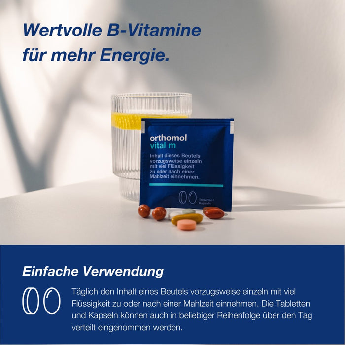 Orthomol Vital m - Mikronährstoffe für Männer - bei Müdigkeit - mit B-Vitaminen, Omega-3-Fettsäuren und Magnesium - Tabletten/Kapseln, 30 St. Tagesportionen