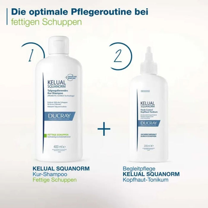 DUCRAY Kelual Squanorm talgreduzierendes Kur-Shampoo bei fettigen Schuppen, 400 ml Shampoo