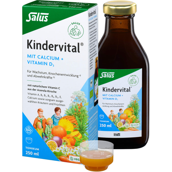 Salus Kindervital Tonikum mit Calcium + Vitamin D3 für Wachstum, Knochenentwicklung und Abwehrkräfte, 250 ml Lösung