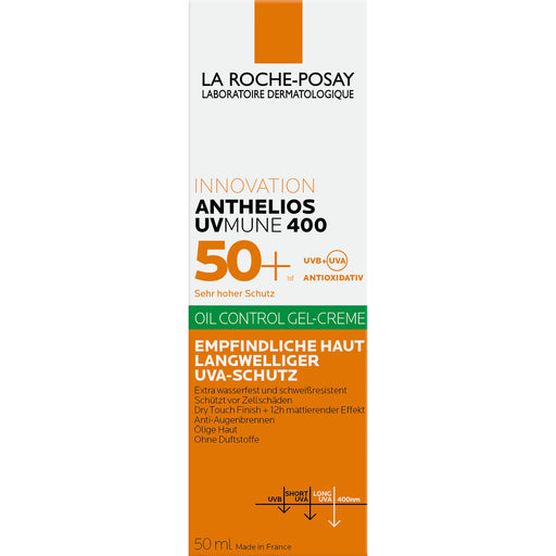 La Roche-Posay Anthelios UV Mune 400 Oil Control Gel-Creme LSF 50+ für empfindliche Haut, 50 ml Creme