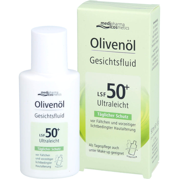 Medipharma Cosmetics Olivenöl Gesichtsfluid LSF 50+ ultraleicht täglicher Schutz vor Fältchen, 50 ml Lösung