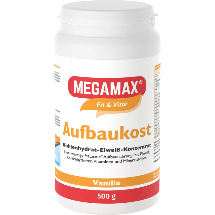 MEGAMAX Fit & Vital Aufbaukost Kohlenhydrat-Eiweiß-Konzentrat Vanille-Geschmack, 500 g Pulver