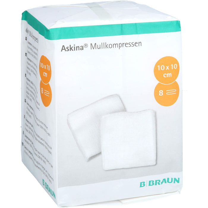 ASKINA MULLKOMPRESSEN 10X10CM UNSTERIL 8 FACH, 100 St. Kompressen