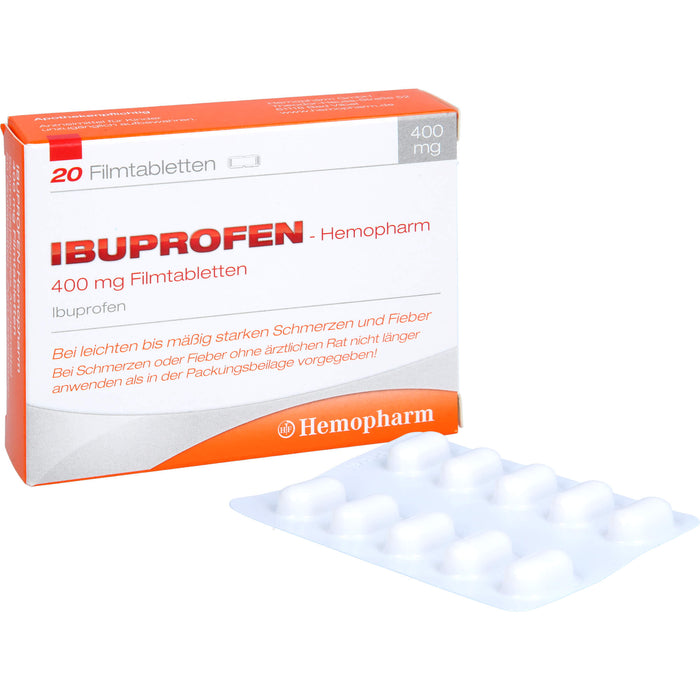 Ibuprofen-Hemopharm 400 mg Filmtabletten bei Schmerzen und Fieber, 20 St. Tabletten