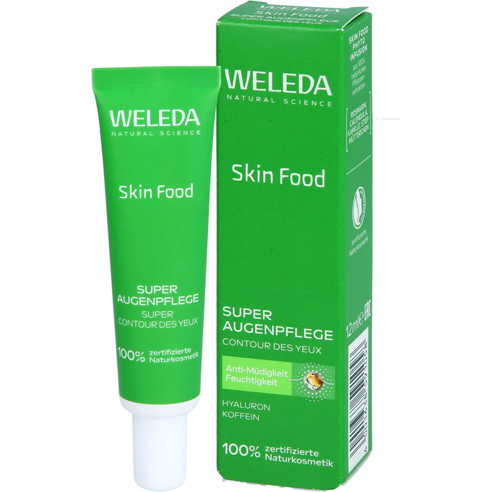 WELEDA Skin Food Super Augenpflege Creme mit Koffein und Hyaluronsäure, reduziert Augenringe und Schwellungen, 12 ml Creme