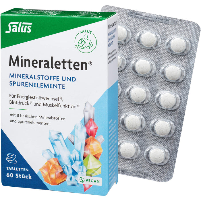 Salus Mineraletten Tabletten mit Mineralstoffen und Spurenelementen für  den Energiestoffwechsel, Blutdruck und Muskelfunktion, 60 St. Tabletten