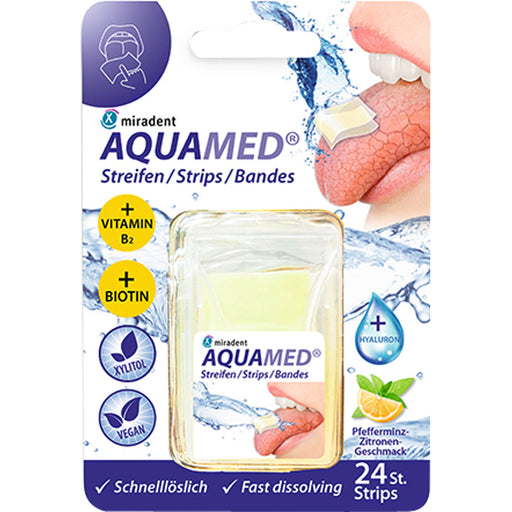 Miradent Aquamed Streifen bei Mundtrockenheit mit Pfefferminz-Zitronen-Geschmack, 24 St. Streifen