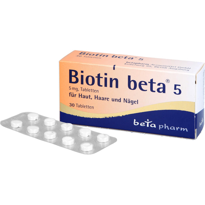 Biotin beta 5 mg Tabletten für Haut, Haare und Nägel, 30 St. Tabletten