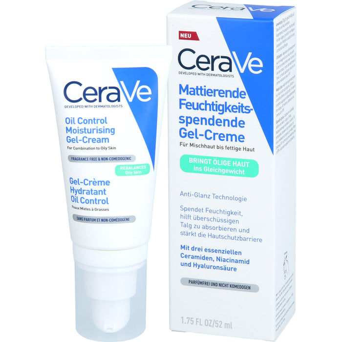 CeraVe mattierende feuchtigkeitsspendende Gel-Creme für Mischhaut bis fettige Haut, 52 ml Creme
