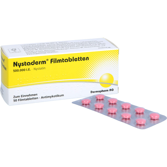 Dermapharm Nystaderm Filmtabletten bei nystatinempfindlicher Hefepilzinfektionen, 50 St. Tabletten