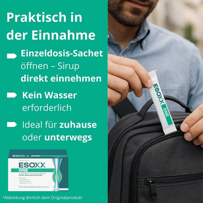 ESOXX One - Effektiver Schutz mit schneller Linderung und Regeneration bei Refluxbeschwerden - mit Hyaluronsäure, Chondroitinsulfat & Poloxamer 407 - glutenfrei & laktosefrei, 20 St. Beutel