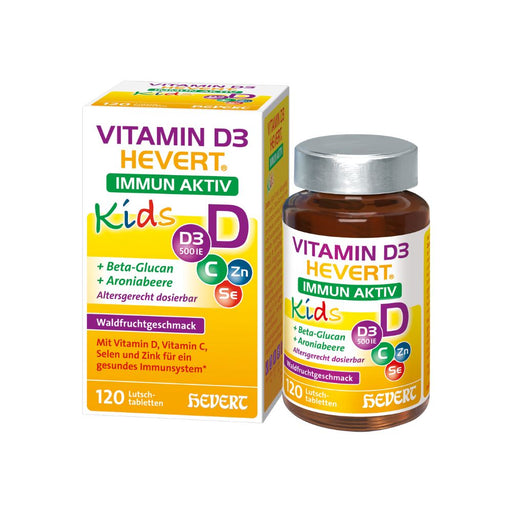 Vitamin D3 Hevert Immun Aktiv Kids – mit Vitamin D, C, Selen und Zink zur Unterstützung des Immunsystems, 120 St. Tabletten