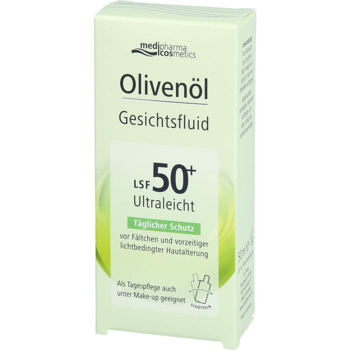 Medipharma Cosmetics Olivenöl Gesichtsfluid LSF 50+ ultraleicht täglicher Schutz vor Fältchen, 50 ml Lösung