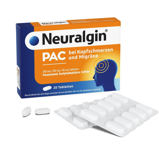 Neuralgin PAC  3-fach Wirkstoffkombination für schnelle Linderung bei Kopfschmerzen und Migräne, 20 St. Tabletten