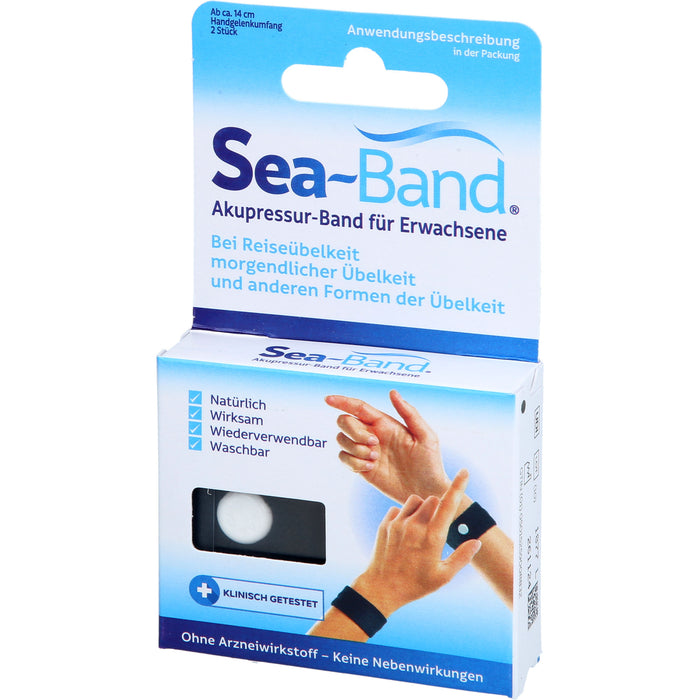 Sea-Band Akupressur-Band für Erwachsene schwarz bei Reiseübelkeit und morgendlicher Übelkeit, 2 St. Packung