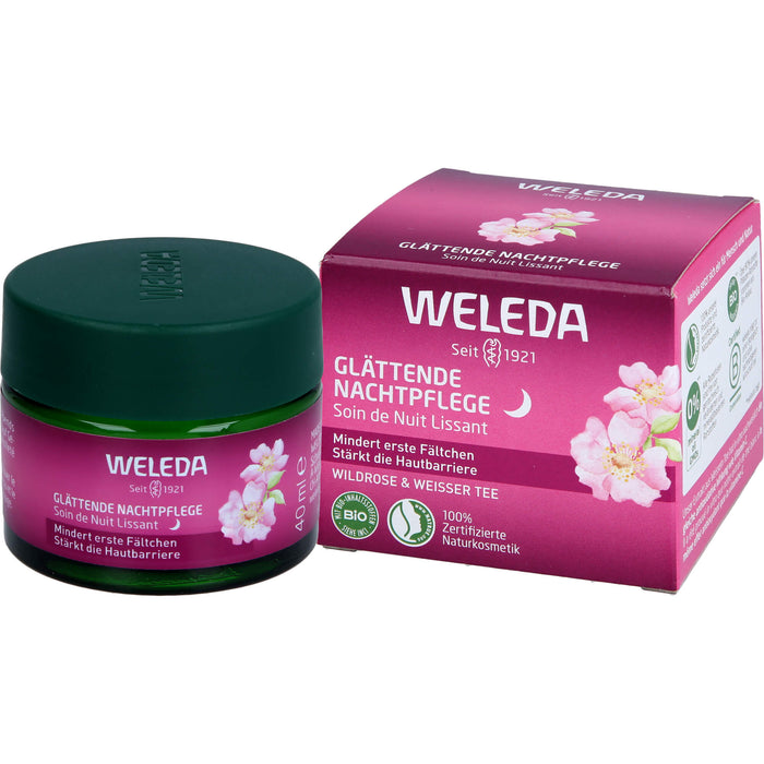 WELEDA glättende Nachtpflege Wildrose & Weißer Tee stärkt die Hautbarriere, mindert erste Fältchen, 40 ml Creme