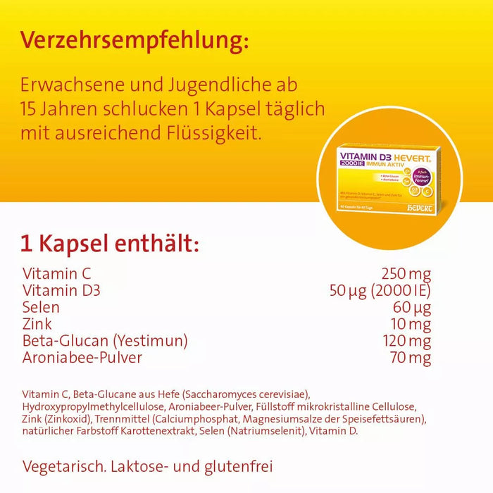 Vitamin D3 Hevert 2000 IE Immun Aktiv, 60 St. Kapseln