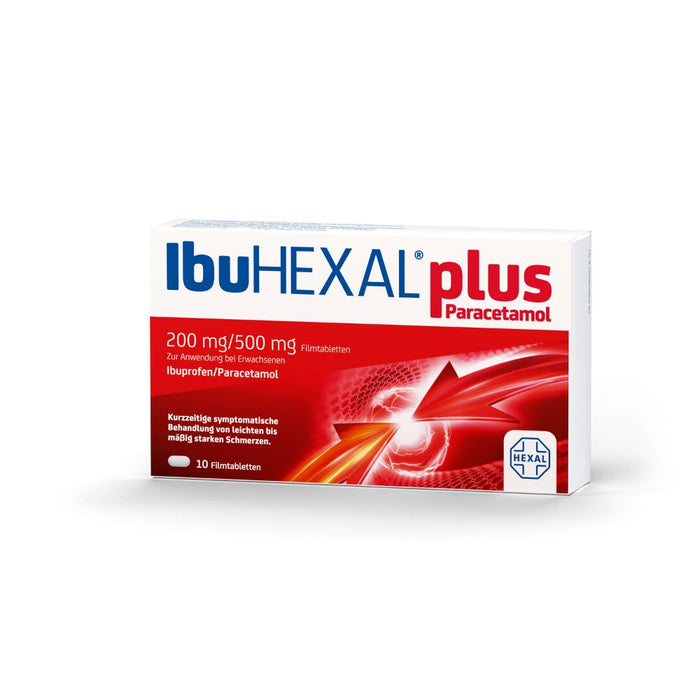 IbuHEXAL plus Paracetamol 200 mg / 500 mg  Filmtabletten bei leichten bis mäßig starken Schmerzen, 10 St. Tabletten