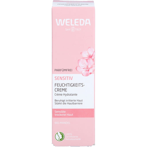 WELEDA sensitiv Feuchtigkeitscreme parfümfrei mit Bio-Mandelöl für sensible, trockene Haut, 30 ml Creme