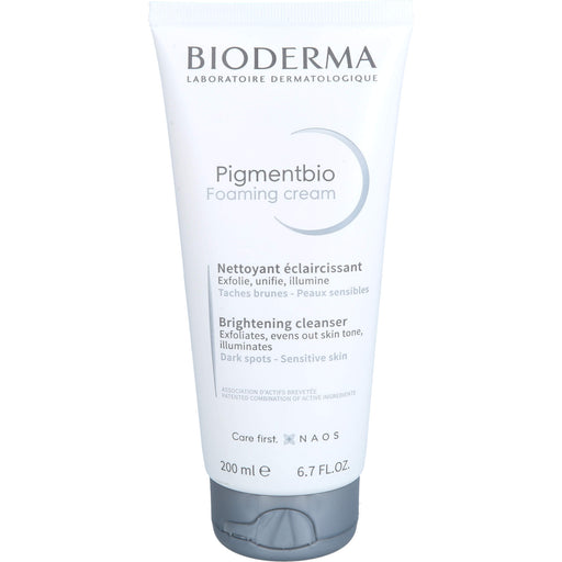 BIODERMA Pigmentbio Foaming Cream aufhellender & peelender Reinigungsschaum mit AHA bei Pigmentflecken für Gesicht und Körper, 200 ml Schaum
