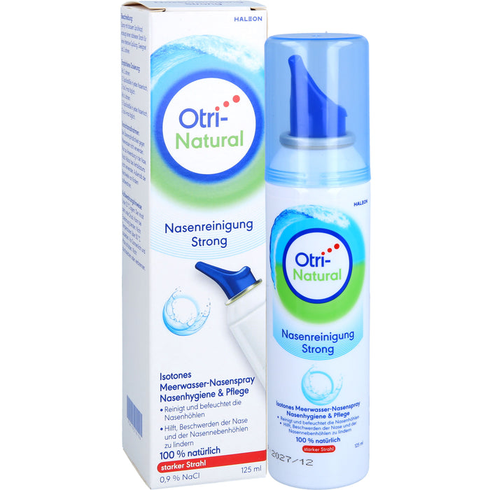 OtriNatural Nasenreinigung Strong isotones Meerwasser Nasenspray mit starkem Strahl, 125 ml Lösung