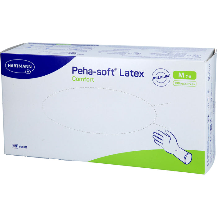 Peha-soft Latex Comfort Untersuchungshandschuhe unsteril puderfrei Gr. M, 100 St. Handschuhe
