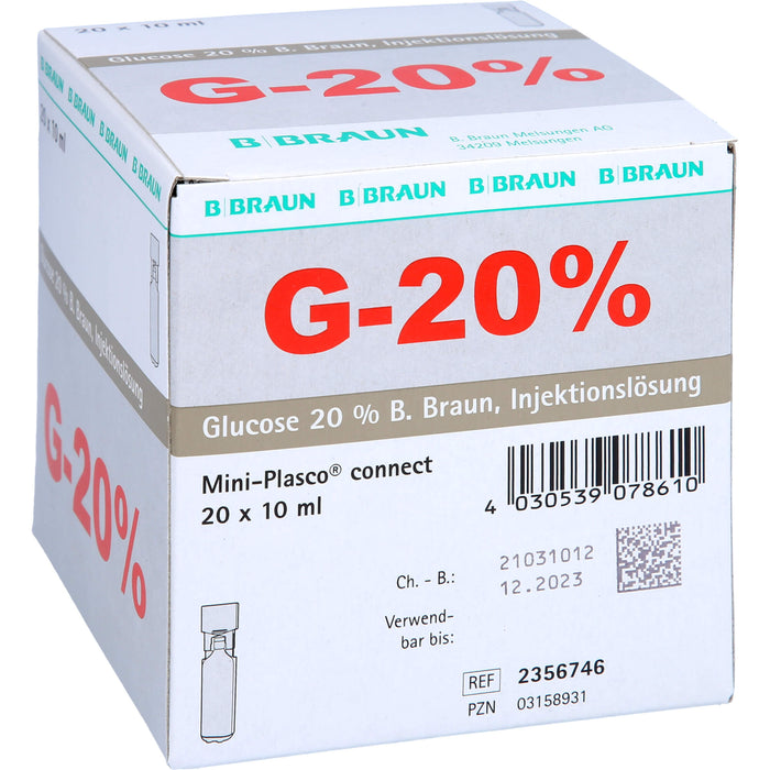 Glucose 20 % B. Braun Injektionslösung, Mini Plasco connect 10 ml, 200 ml Lösung
