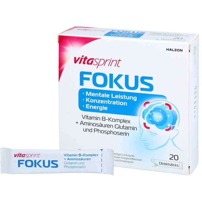 Vitasprint Fokus Direktsticks Vitamin B5 für mentale Leistungsfähigkeit, Konzentration und Energie, 20 St. Beutel