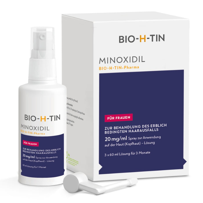 Minoxidil BIO-H-TIN Pharma 20 mg/ml für Frauen zur Behandlung bei erblich bedingtem Haarausfall, 180 ml Lösung